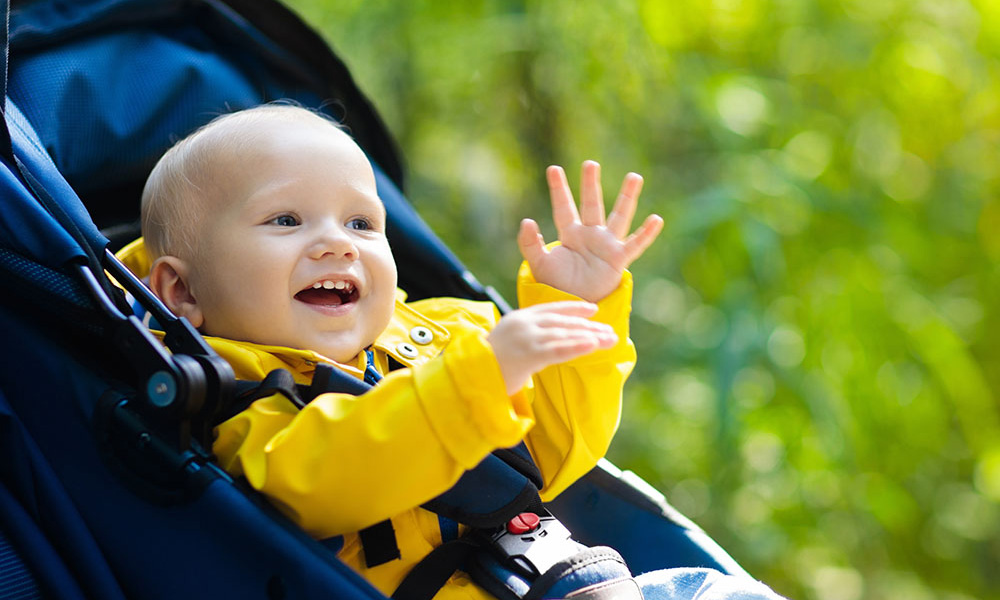 Kinderwagenstoff aus recyceltem Austernschalenstoff.